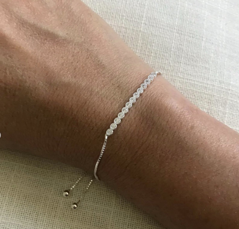 Pulsera ajustable hilera circones plata 925