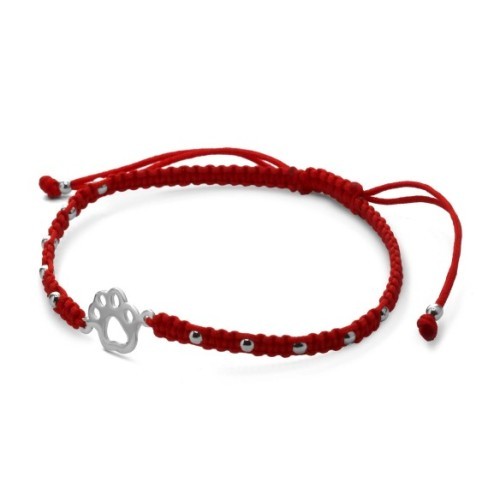 Pulsera de Plata 925 Macramé Hilo Rojo con Huella
