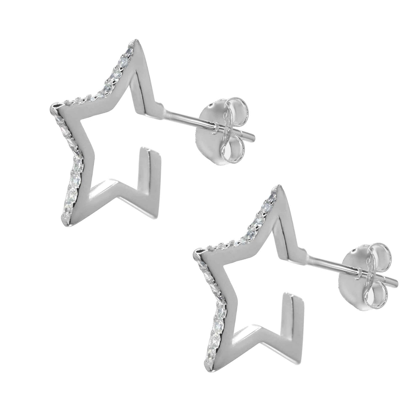 Aros de Plata 925 Argollas Diseño Estrella con Circones