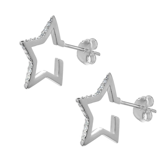 Aros de Plata 925 Argollas Diseño Estrella con Circones