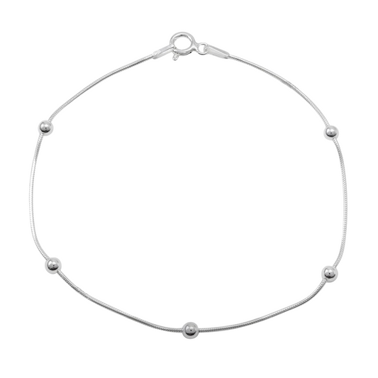 Pulsera cola topo con bolitas Plata 925