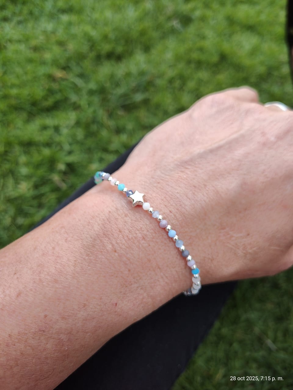 Pulsera de Plata 925 Piedras Ágata Colores con Esferas Lisas