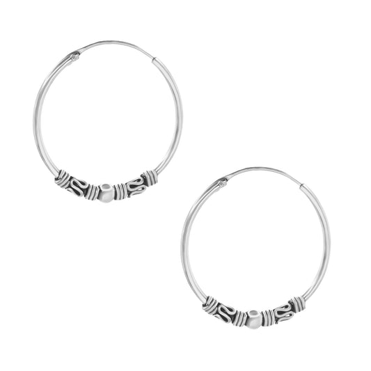 Aros de Plata 925 Argollas con Diseño Bali 22 mm