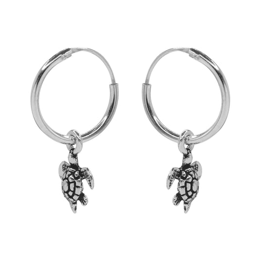 Aros de Plata 925 Argollas con Pequeñas Tortugas