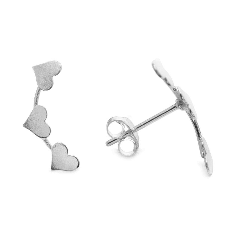 Aros de Plata 925 Estilo Trepador Triple Corazón