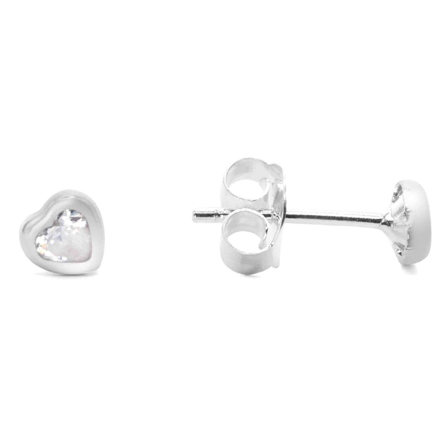 Aros Pequeños de corazones con Circón  Plata 925