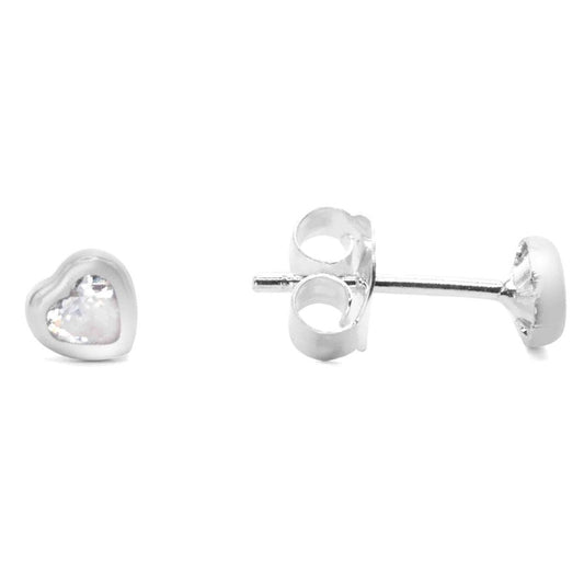 Aros Pequeños de corazones con Circón  Plata 925