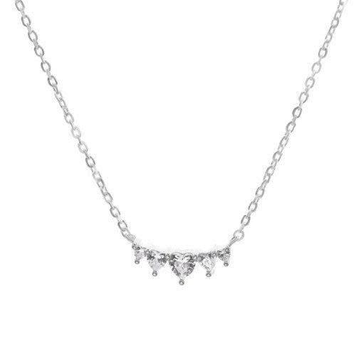 Collar de Plata 925 Diseño Curvo de Serie de Circones Corazón
