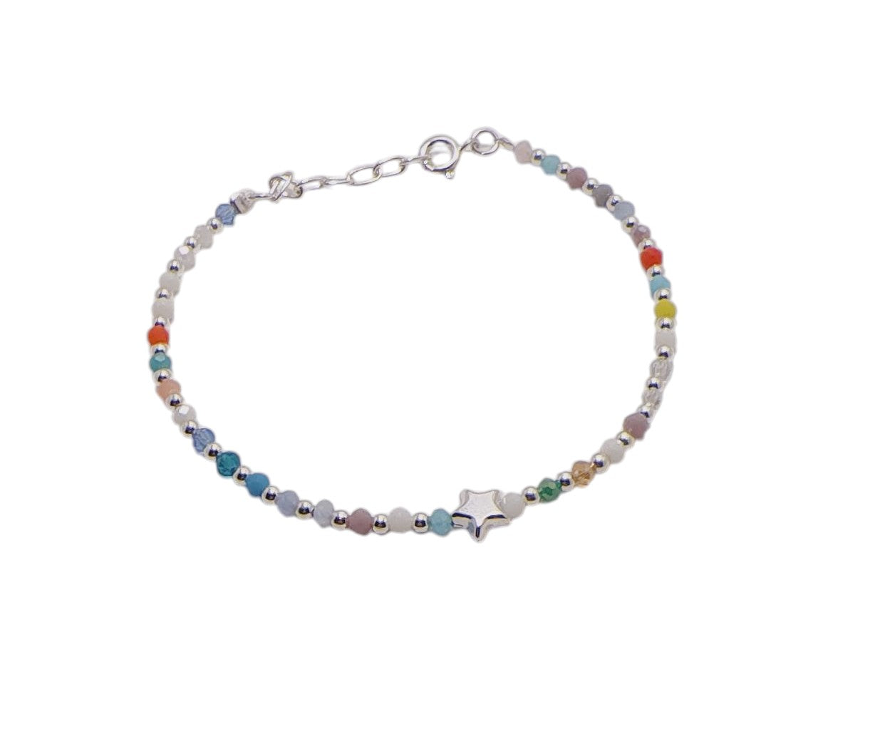 Pulsera de Plata 925 Piedras Ágata Colores con Esferas Lisas