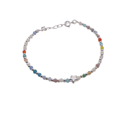 Pulsera de Plata 925 Piedras Ágata Colores con Esferas Lisas